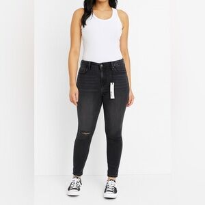Vigoss Destructed Midrise Skinny Jeans Black Wash Distressed Denim Size 28 NWT